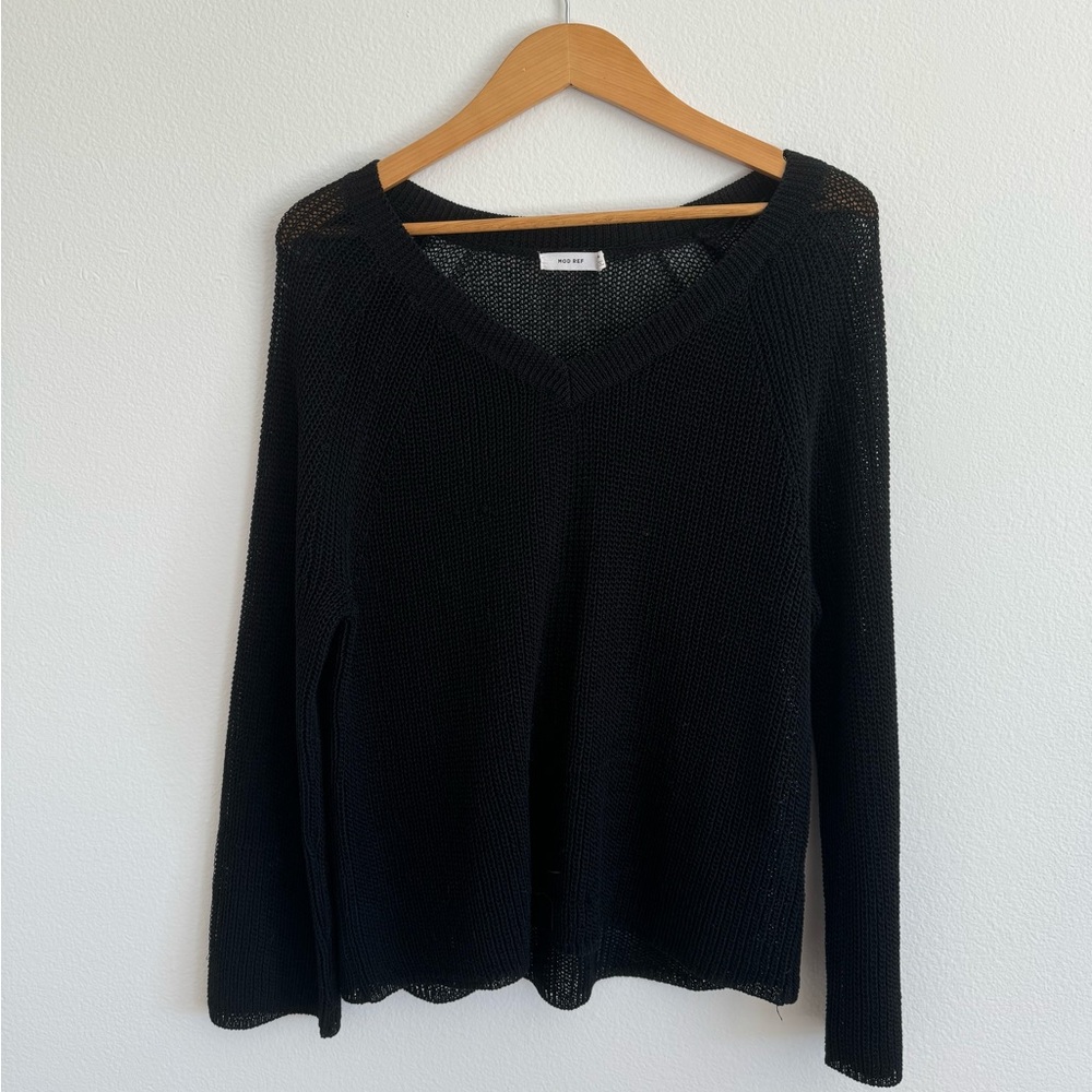 Mod Ref Slouchy Knit Black V-neck Sweater